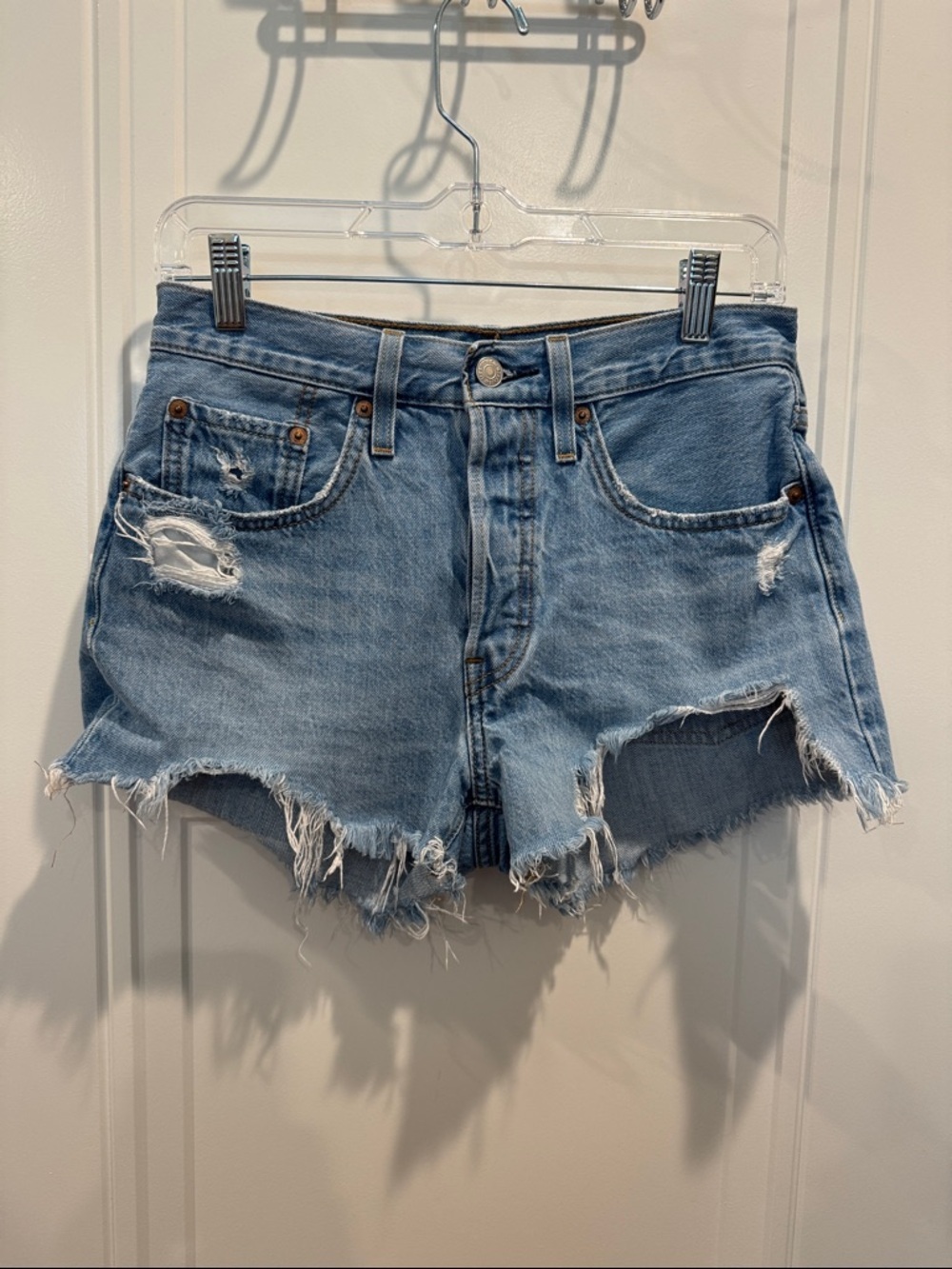 Levi's Light Blue Distressed Denim Cutoff Shorts